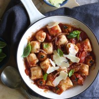 Ricotta Gnocchi with Roast Tomato, Basil and Bacon